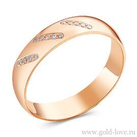 Обручальное кольцо с 15 Бриллиантами / Ø–1,10 / 0,083 карат–Кр57 ; Вес : 2,50 гр.; красное золото 585°; арт.: 1-415