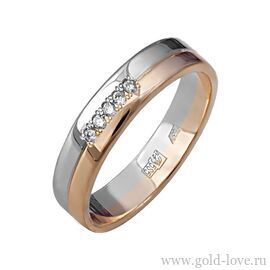 Обручальное кольцо с 5 Бриллиантами / Ø–1,35 / 0,05 карат–Кр57 ; Вес : 2,10 гр.; красное + белое золото 585°;  Арт.: 004-150