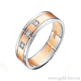 Обручальное кольцо с 3 Бриллиантами / Ø–1,75 / 0,066 карат–Кр57 ; Вес : 4,50 гр.; красное + белое золото 585°;  Арт.: 041-150