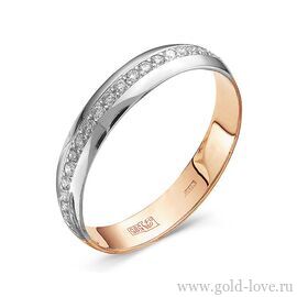 Обручальное кольцо  Вставка : 15 Бриллиантов / Ø–1,10 / 0,083 карат–Кр57 ; Вес : 2,00 гр.; Металл : красное +белое золото 585°; Арт.: 1-3215