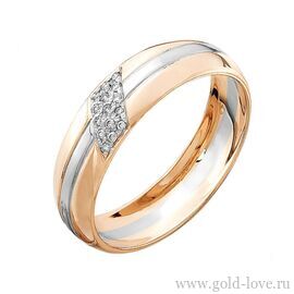 Обручальное кольцо с 15 Бриллиантами / Ø–1,00 / 0,075 карат–Кр17 ; Вес : 3,20 гр.; красное + белое золото 585°;  Арт.: 207-150