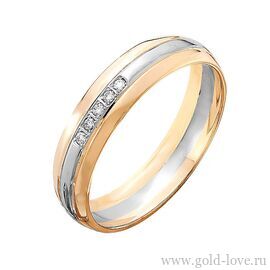 Обручальное кольцо с 5 Бриллиантами / Ø–1,20 / 0,035 карат–Кр57 ; Вес : 2,30 гр.; красное + белое золото 585°;  Арт.: 211-150