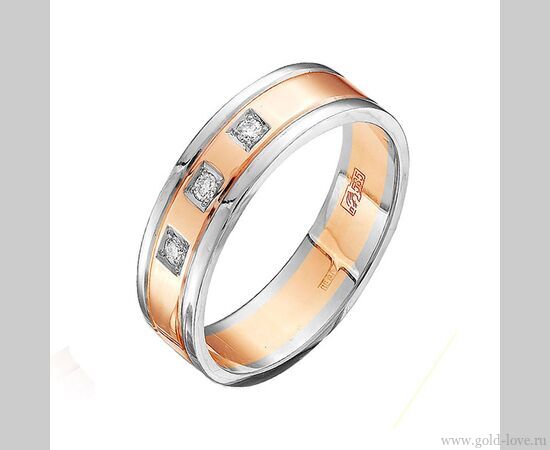 Обручальное кольцо с 3 Бриллиантами / Ø–1,75 / 0,066 карат–Кр57 ; Вес : 4,50 гр.; красное + белое золото 585°;  Арт.: 041-150