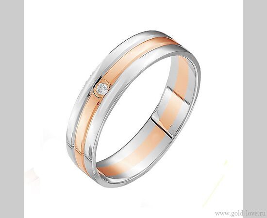 Обручальное кольцо с 1 Бриллиантом / Ø–1,60 / 0,015 карат–Кр57 ; Вес : 2,90 гр.; красное + белое золото 585°;  Арт.: 061-150 ​
