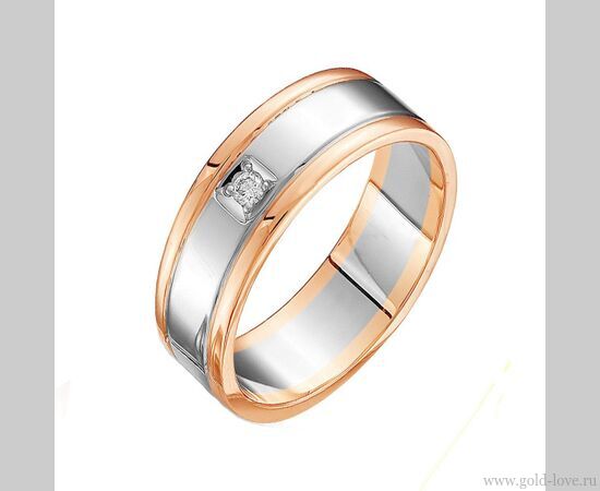Обручальное кольцо с 1 Бриллиантом / Ø–1,95 / 0,03 карат–Кр57 ; Вес : 5,20 гр.; красное + белое золото 585°;  Арт.: 063-150 ​