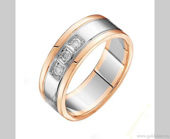 Обручальное кольцо с 3 Бриллиантами / Ø–1,95 / 0,09 карат–Кр57 ; Вес : 5,20 гр.; красное + белое золото 585°;  Арт.: 064-150 ​