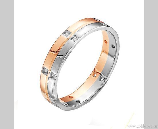 Обручальное кольцо с 14 Бриллиантами / Ø–1,35 / 0,07 карат–Кр57 ; Вес : 2,60 гр.; красное + белое золото 585°;  Арт.: 070-150 ​