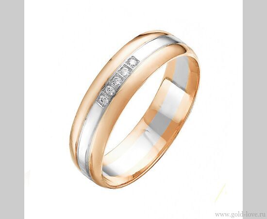 Обручальное кольцо с 5 Бриллиантами / Ø–1,00 / 0,025 карат–Кр17 ; Вес : 2,05 гр.; красное + белое золото 585°;  Арт.: 072-150 ​