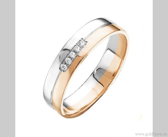 Обручальное кольцо с 5 Бриллиантами / Ø–1,00 / 0,025 карат–Кр17 ; Вес : 1,70 гр.; красное + белое золото 585°;  Арт.: 074-150 ​
