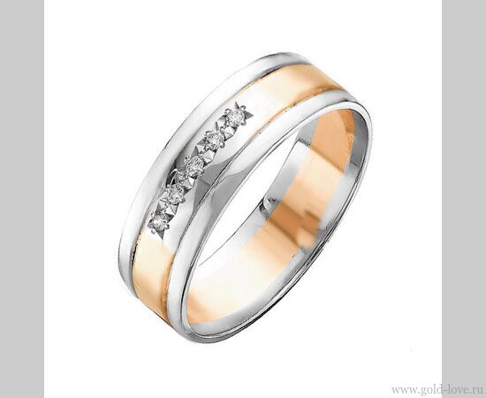 Обручальное кольцо с 5 Бриллиантами / Ø–1,20 / 0,035 карат–Кр57 ; Вес : 2,60 гр.; красное + белое золото 585°;  Арт.: 083-150 ​