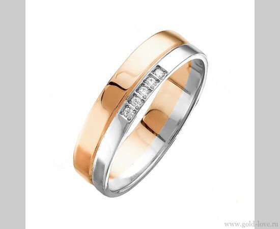 Обручальное кольцо с 5 Бриллиантами / Ø–1,00 / 0,025 карат–Кр17 ; Вес : 2,25 гр.; красное + белое золото 585°;  Арт.: 074-150