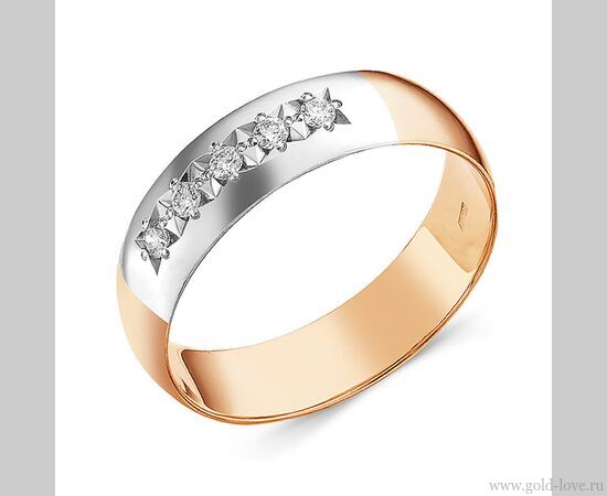 ​​​​Обручальное кольцо с 5 Бриллиантами / Ø–1,75 / 0,1 карат–Кр57 ; Вес : 3,00 гр.; красное золото 585°; арт.: 1-505