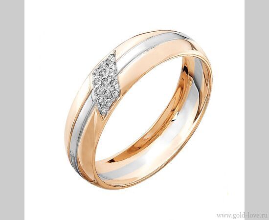 Обручальное кольцо с 15 Бриллиантами / Ø–1,00 / 0,075 карат–Кр17 ; Вес : 3,20 гр.; красное + белое золото 585°;  Арт.: 207-150